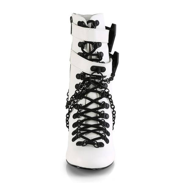 Demonia Women's Vivika-128 Ankle Boots - White Vegan Leather D4015-87US Clearance